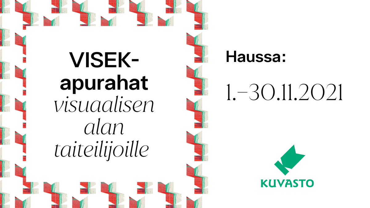 Kuvasto's tweet photo. Taiteilija, olethan huomannut maanantaina avautuneen #VISEK-haun! 

Apurahoja visuaalisen alan taiteilijoiden taiteelliseen työskentelyyn on jaossa yhteensä 76 000 €. 

Hakuohjeet &amp; -lomake > https://t.co/LhHXJLzLuS

#tekijänoikeus #apurahat #taide https://t.co/OfFXYDPwPF