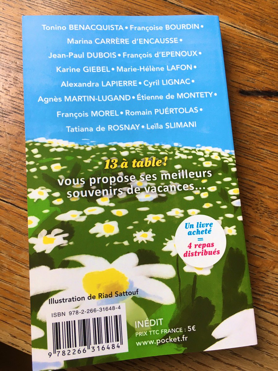 tatianaderosnay's tweet photo. 🕺🏼#13atable est publié aujourd'hui! On compte sur vous ! 1 livre acheté (5€) = 4 repas distribués  @restosducoeur @Pocket_Editions avec  @edemontety @RomainPuertolas @cyril_lignac @mcdencausse et beaucoup d'autres  ! Recueil de nouvelles caritatif, couverture par @RiadSattouf 🌸 https://t.co/4Sz56czDjC