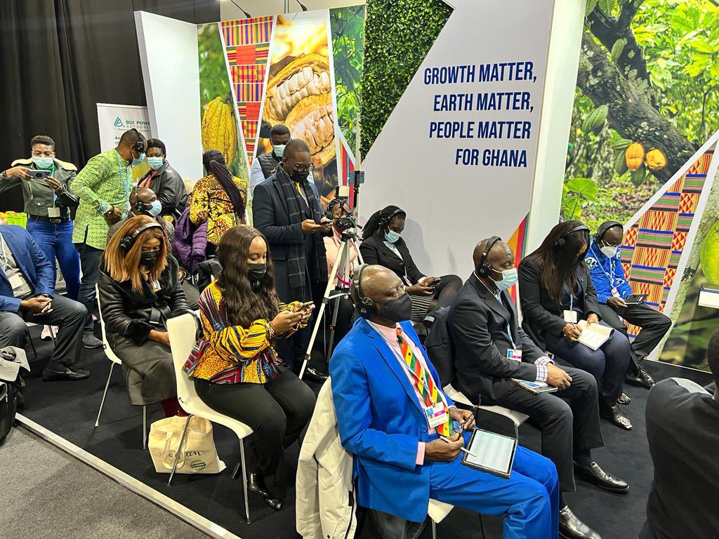 UKinGhana's tweet photo. Excellent presentation at the Ghana pavilion on Energy day setting out their ambition for universal access to electricity by 2025, energy efficient appliances, electric vehicles, clean cooking &amp; scale up of their renewable energy park &amp; mini-grids.https://t.co/SXSu6nxq28 #COP26 https://t.co/Wf1J93KdJL