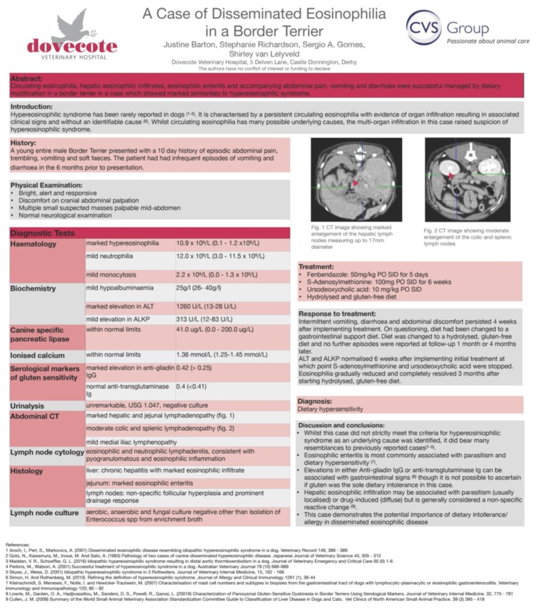marklowrie's tweet photo. Proud moment!😌 Justine Barton, one of our referral medicine clinicians, has won @samsocvet poster competition by producing this fab poster + giving a really informative oral presentation. I am honoured to be able to call her a pioneer, friend and colleague @CVSGroupPlc #vetmed https://t.co/qTmNhejSMc