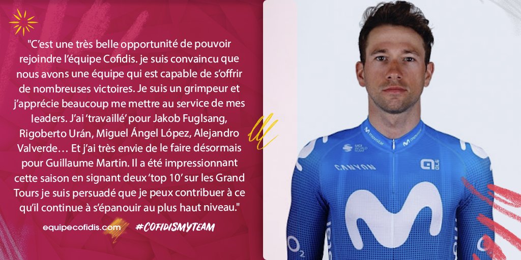#COFIDIS2022
27 + 1 = 28 !
Bienvenue <a href="/Davide_villella/">Davide Villella</a> ! Un vrai grimpeur d'expérience qui aura un rôle important notamment auprès de @GuilmMartin !