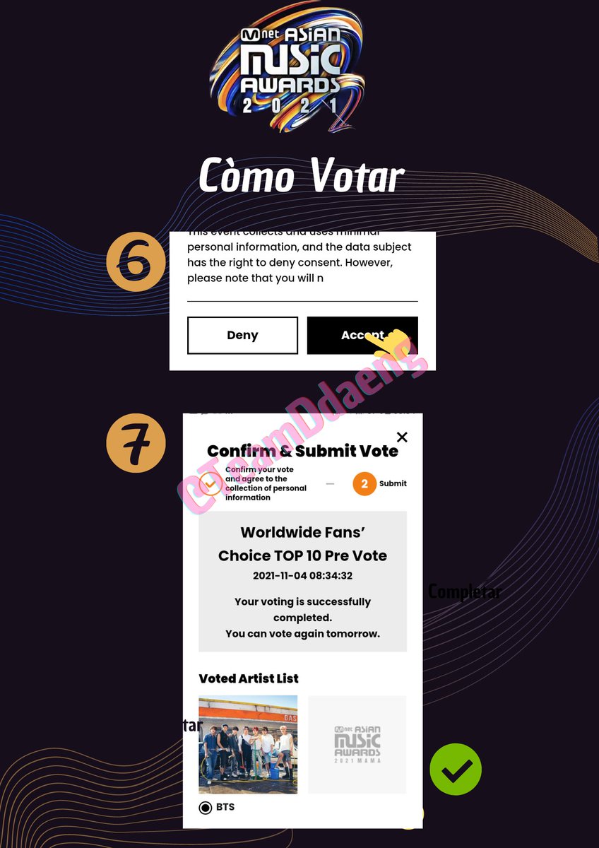 TeamDdaeng's tweet photo. ARMY Ya pueden v0tar por BTS en la Categoría 'Worldwide Fans’
Choice TOP 10' de los MAMA❗

Se puede v0tar por:

👉TW

#MAMAVOTE #bts 

👉Página web

🖇https://t.co/jX8g4rYBDp

👉Apple Music

🔹️1 V0to por Cuenta por día

Tutorial👇

@BTS_twt https://t.co/QvISUAmD6s