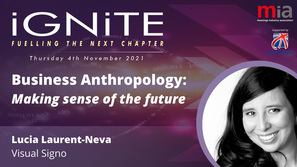 MIAuk's tweet photo. For our next session, anthropologist, Lucia Laurent-Neva will reveal how businesses can utilise anthropology to improve long term strategy. #Ignite https://t.co/DnqqDRyttk