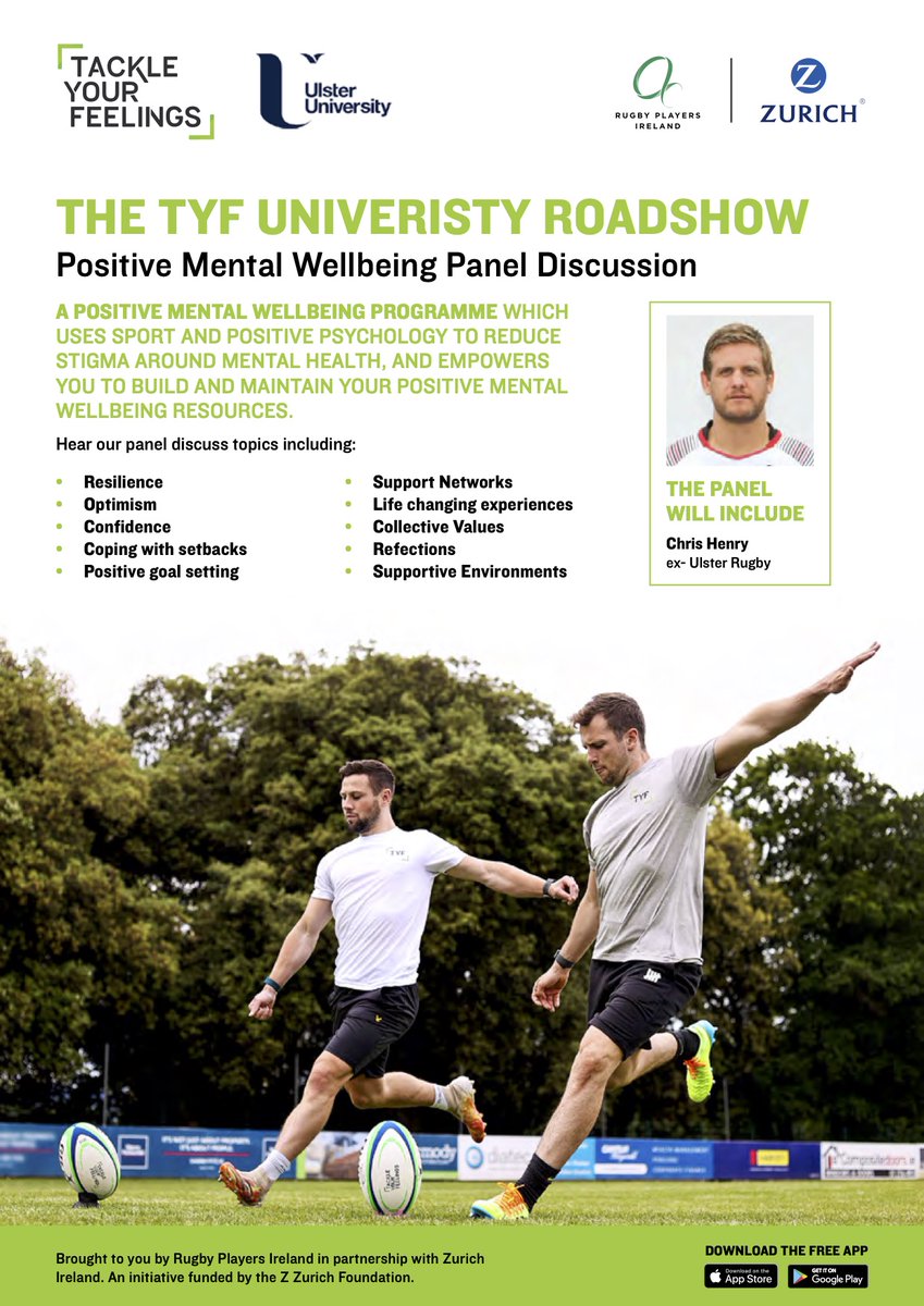 UUStuWellbeing's tweet photo. ๐ฃ Join the Tackle Your Feeling event on Tuesday November 9th, Jordanstown Campus from 12pm, with a panel discussion including ex-Ulster rugby player Chris Henry @ 6pm in room 09F06.
#TackleYourFeelings #TYF #ImTakingControl #MentalWellbeing #MentalHealth #Awareness #Community https://t.co/R4y7nfsddu