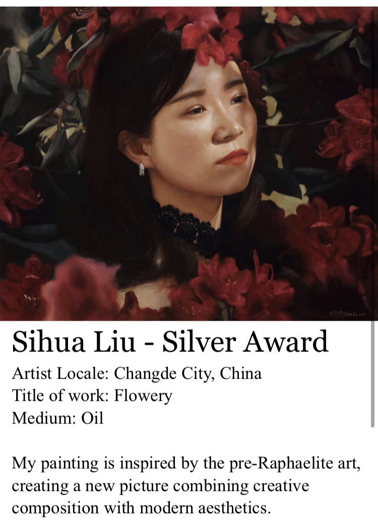 SihuaLiu's tweet photo. Oil painting《Flowery》won the Silver Award of Portrait Competition of  Camelback Gallery https://t.co/guAx2VZuhm