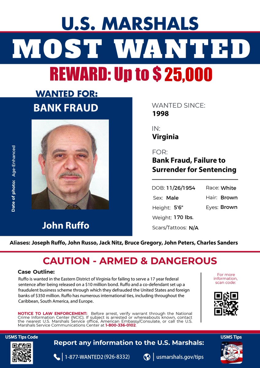The USMS established the 15 Most Wanted Fugitive Program in 1983 to prioritize investigation &amp; apprehension of some of the country’s most dangerous fugitives. Rewards up to $25,000 are offered for information leading to arrests. Submit a tip. ow.ly/vDBq50GhPxV.