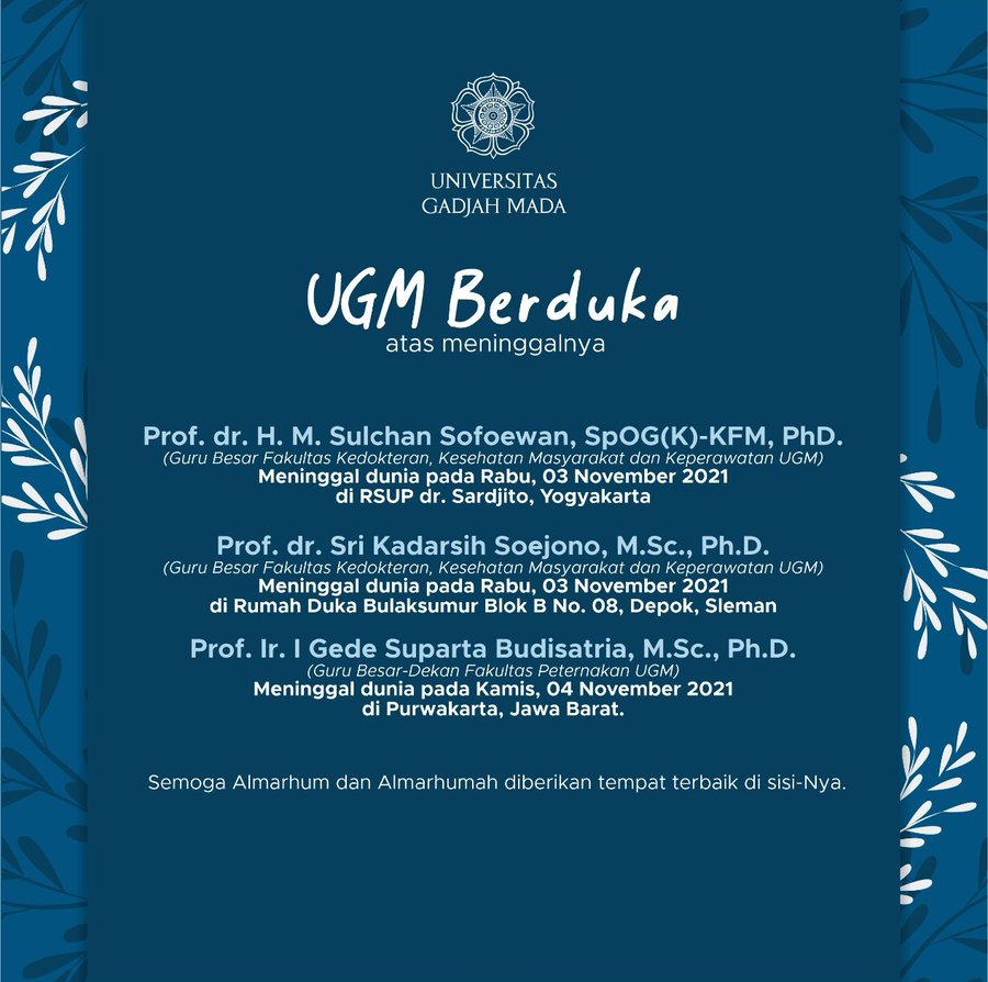 Selain Vanessa Angel &amp; suaminya Bibi yg meninggal dalam kecelakaan di tol Jombang, 1 guru besar UGM juga meninggal hari ini dalam kecelakaan di tol cipali. 

Turut belasungkawa atas berpulangnya 3 guru besar UGM.

Doakan juga saudara2 kita yg mengalami banjir lumpur di Batu/Jatim