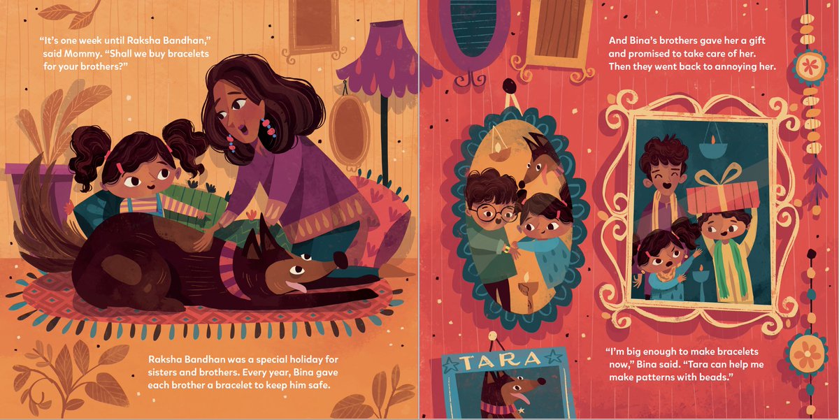 Enjoyed the picture book, Bracelets for Bina's Brothers by @rajanilarocca and Chaaya Prabhat. So much to love: sibling friendship, thoughtful gift-giving, holiday traditions, and a math element!  
#StorytellingMath 
#patterns 
#RakshaBandhan  
@charlesbridge @Soaring20sPB