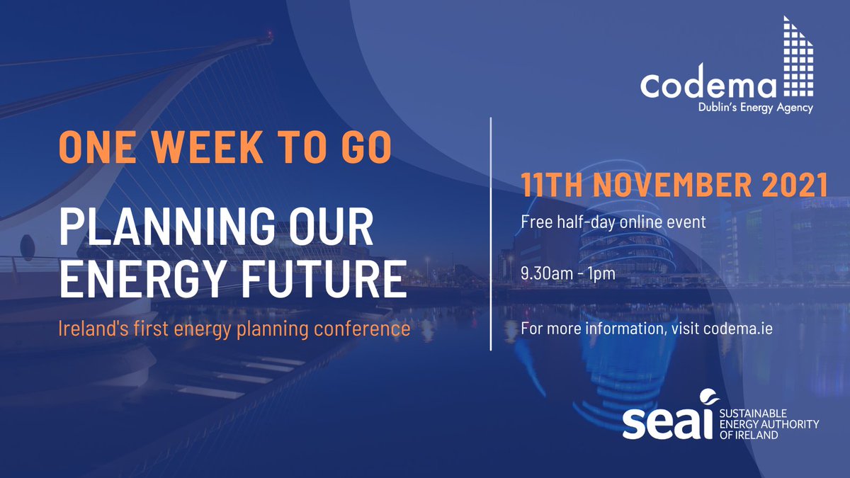 Just 1 week left to register for Ireland's first energy planning conference. This free online event is not to be missed &amp; is especially relevant with the publication of the #ClimateActionPlan today. Register now bit.ly/3BIlVBM