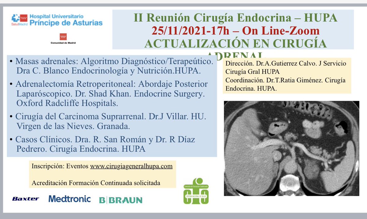 El Hospital Universitario Principe de Asturias organiza su II reunión en cirugía endocrina. El tema se centrará en patología adrenal. El Dr Ratia nos remite esta información por si es de vuestro interés. madrid.zoom.us/meeting/regist…