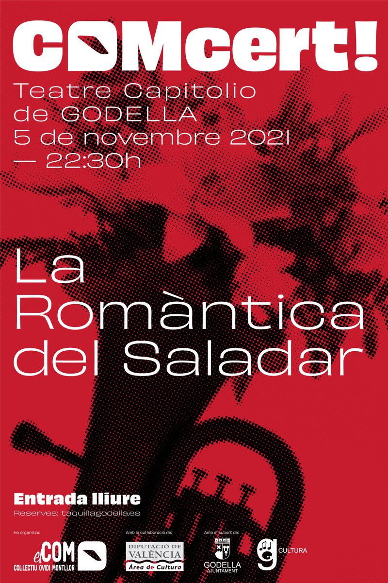 PremisOvidi's tweet photo. 🛑Atenció: COMcert!🛑La romàntica del saladar DEMÀ 5 de novembre a les 22:30h al Teatre Capitolio de Godella!

Entrada lliure (fins a completar l’aforament)
RESERVES: https://t.co/Ym1CDfiX9s

@DelSaladar @Culturadival @dipvalencia @Godella 
#COMcert #COMcerts #COMcertsDeTardor https://t.co/n0YTnfK3J2