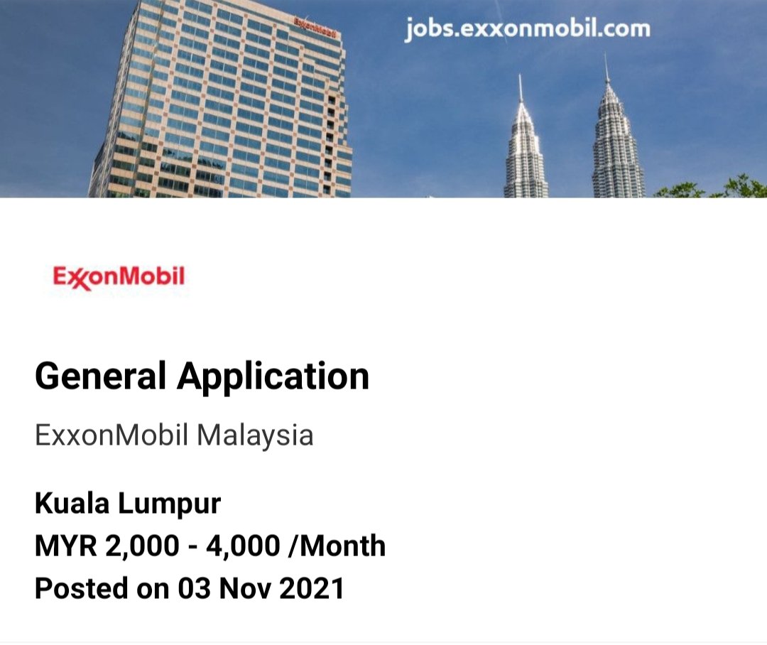 ❕ExxonMobil is HIRING❕

📌 General Application

👨🏻‍🎓 Fresh Graduates are encouraged to apply 

✅ Apply now: jobstreet.com.my/en/job/4714855