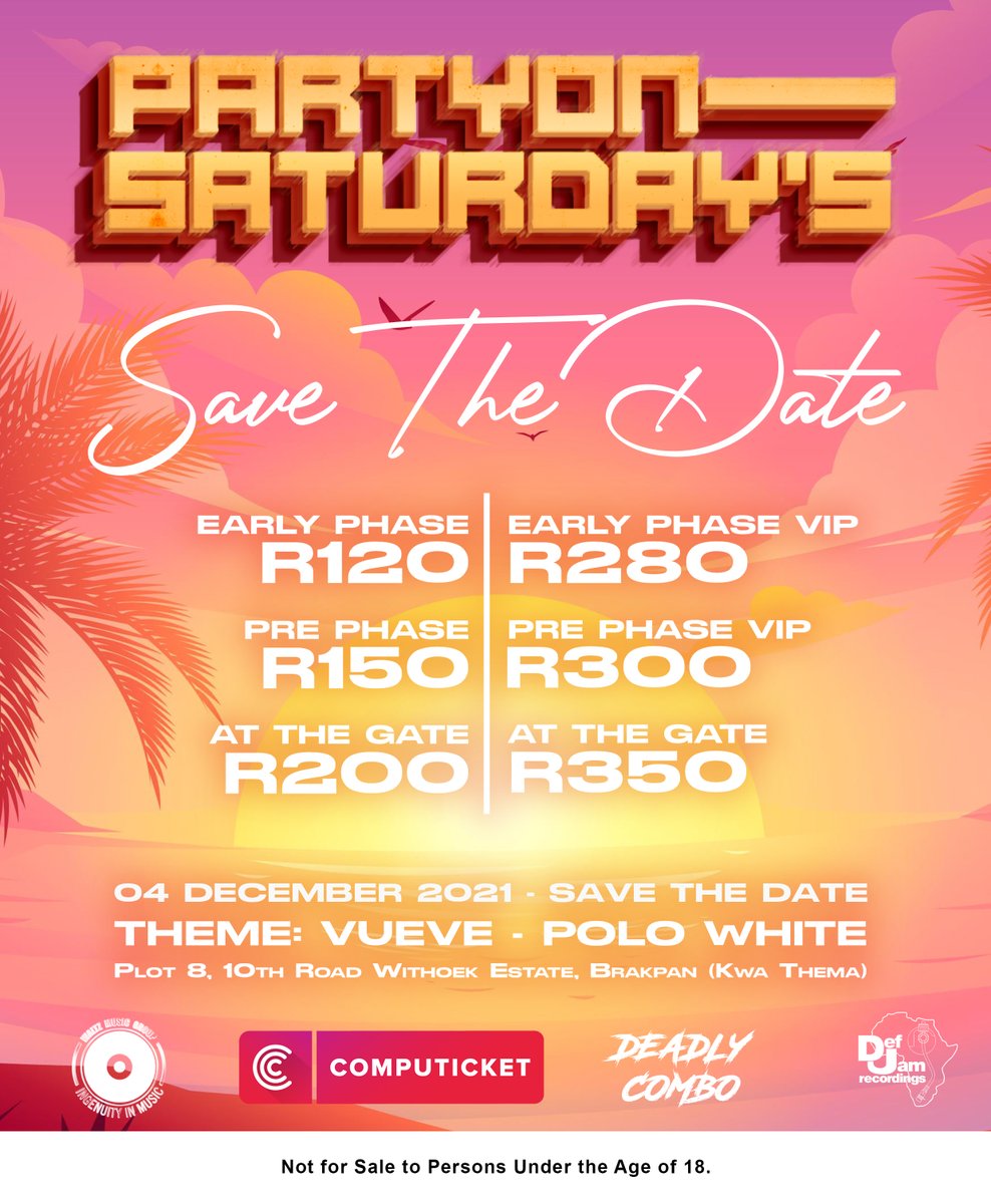 On The 4th Of December, We're Shutting Sh*t down At The 2021 Edition of #PartyOnSaturdays

Save The Date &amp; Get Your Ticket Now - tickets.computicket.com/event/partyons…