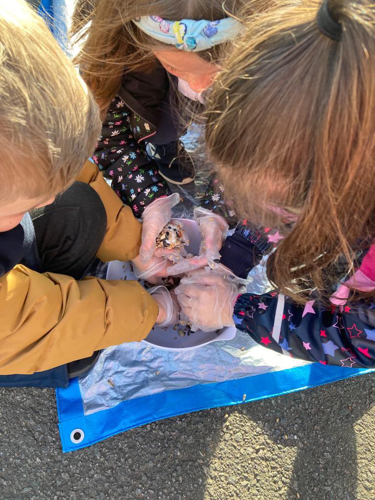 bannps's tweet photo. P3S have been making clay tree faces - can you find them? They noticed their shadows have moved and they have also been making seed balls for our birds #OutdoorClassroomDay https://t.co/RE4q8XkBLF