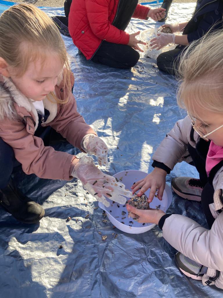 bannps's tweet photo. P3S have been making clay tree faces - can you find them? They noticed their shadows have moved and they have also been making seed balls for our birds #OutdoorClassroomDay https://t.co/RE4q8XkBLF