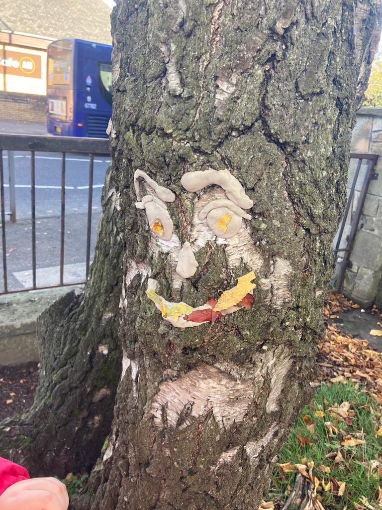 bannps's tweet photo. P3S have been making clay tree faces - can you find them? They noticed their shadows have moved and they have also been making seed balls for our birds #OutdoorClassroomDay https://t.co/RE4q8XkBLF