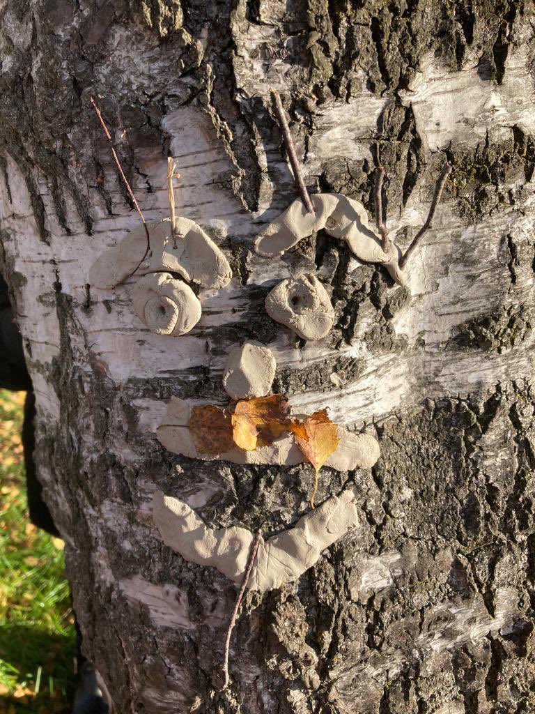 bannps's tweet photo. P3S have been making clay tree faces - can you find them? They noticed their shadows have moved and they have also been making seed balls for our birds #OutdoorClassroomDay https://t.co/RE4q8XkBLF