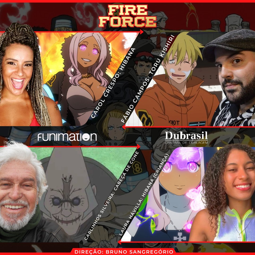 Dubrasil - Central de Dublagem #18ANOS on X: No elenco de dublagem de Fire  Force temos: Li: Jorge Destez (@jorgedestez) Karim: Fabricio Rinaldi  (@fabriciorinaldi) Rekka: Philippe Maia (@PhilippeMaia4) Onyango: Nill  Marcondes (@nillmarcondes)