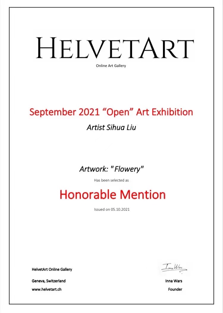 SihuaLiu's tweet photo. Oil Pinting 《Flowery》won the honorable mmention Award of the Helvet Art Show ,Geneva,Switzerland https://t.co/4QFAYA5Llv