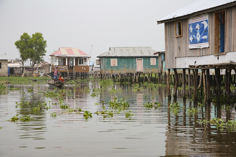 Houses on stilts in the Ganvie community in the salt Lake Nokoué, Benin.