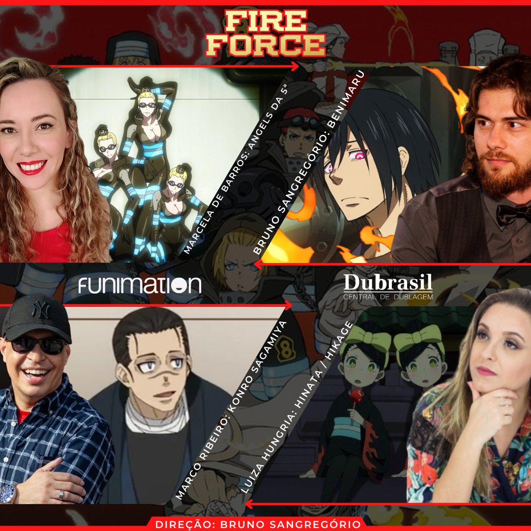 Dubrasil - Central de Dublagem #18ANOS on X: No elenco de dublagem de Fire  Force temos: Shinra: Bruno Casemiro (@bruno_casemiro) Maki: Bruna Nogueira  (@brusnogueira) Hinawa: Raphael Rossatto (@Rossatteando) Obi: Arthur  Machado  /