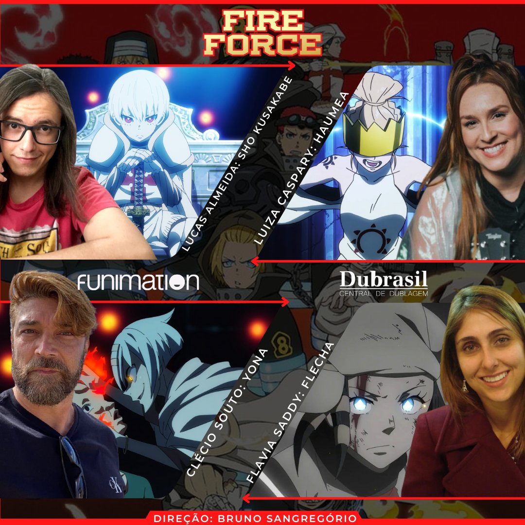 Dubrasil - Central de Dublagem #18ANOS on X: No elenco de dublagem de Fire  Force temos: Shinra: Bruno Casemiro (@bruno_casemiro) Maki: Bruna Nogueira  (@brusnogueira) Hinawa: Raphael Rossatto (@Rossatteando) Obi: Arthur  Machado  /