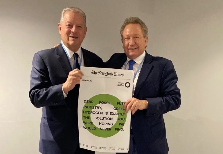 FortescueFuture's tweet photo. Why is this newspaper being confiscated from delegates today? Green hydrogen is the power of now. @algore #COP26 https://t.co/oh3yljtPBU