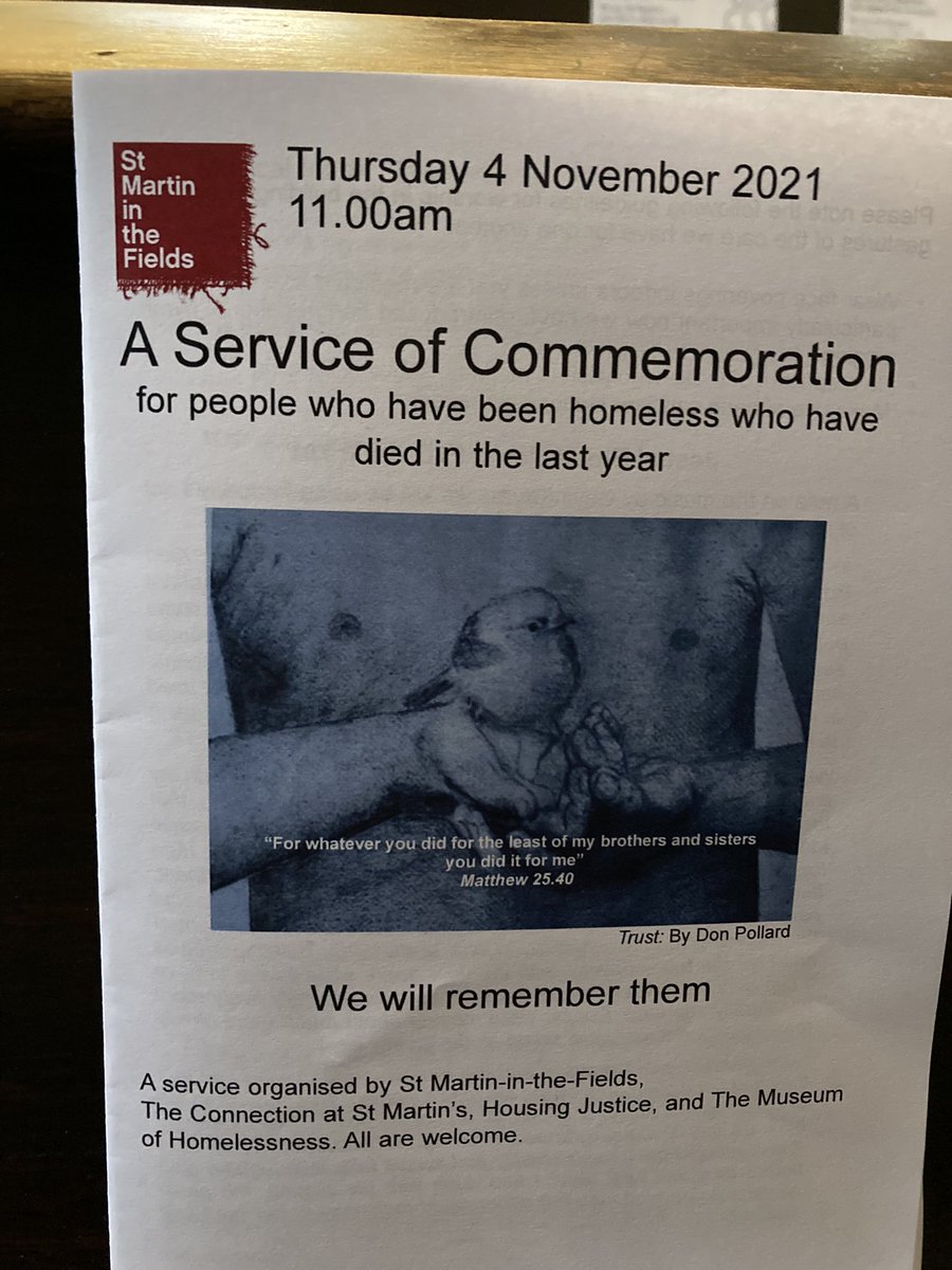 Honoured to attend the service of remembrance for those who died #Homeless in the past year <a href="/SMITFCharity/">St Martin-in-the-Fields Charity</a> <a href="/homelesslondon/">The Connection at St Martin's</a> @Housing_Justice @our_MoH <a href="/StreetwiseOpera/">Streetwise Opera</a> <a href="/ChoirwithNoName/">Choir with No Name</a>