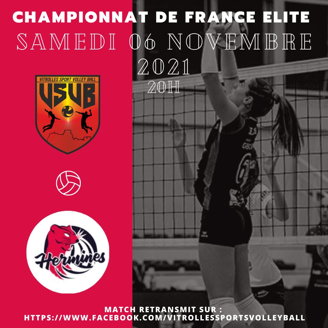 Pour leur cinquième journée de championnat nos hermines affronteront l’équipe de Vitrolles sport volley-ball !👊💥🏐

📺 Le match sera à suivre sur le Facebook de Vitrolles ! 📺

On compte sur vous les filles 💪💪