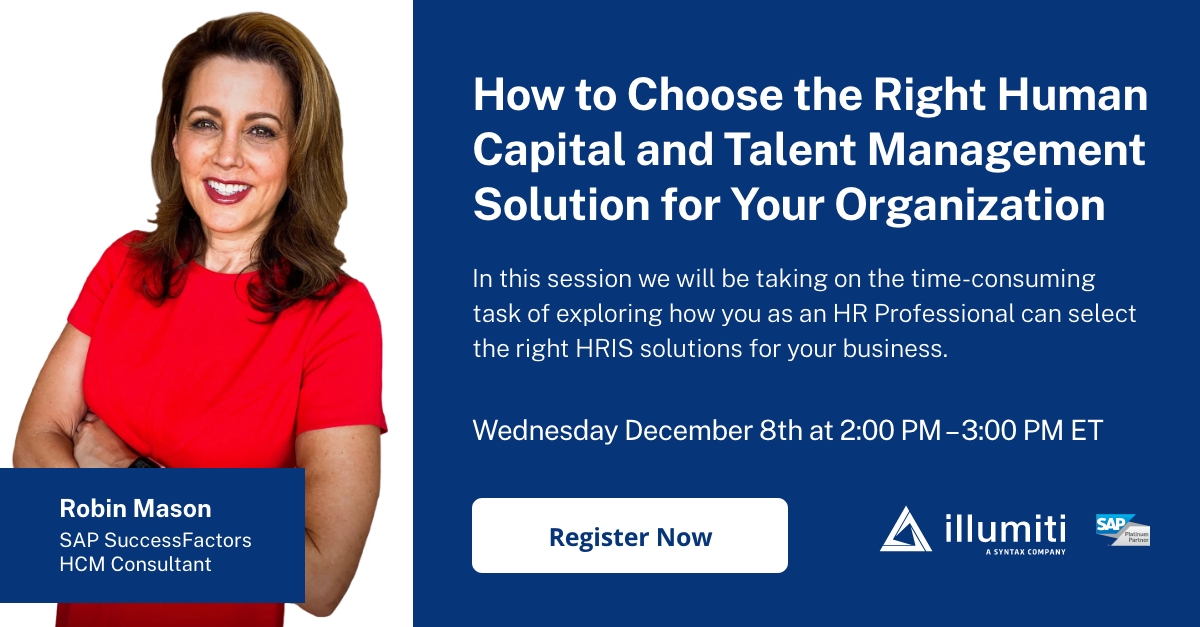 As an HR Professional finding the right Talent Management Solution that meets the needs of your employees matters. On December 8th join Illumiti as we explore what you should consider when selecting the right solution for your business
hubs.la/H0-CKQ00