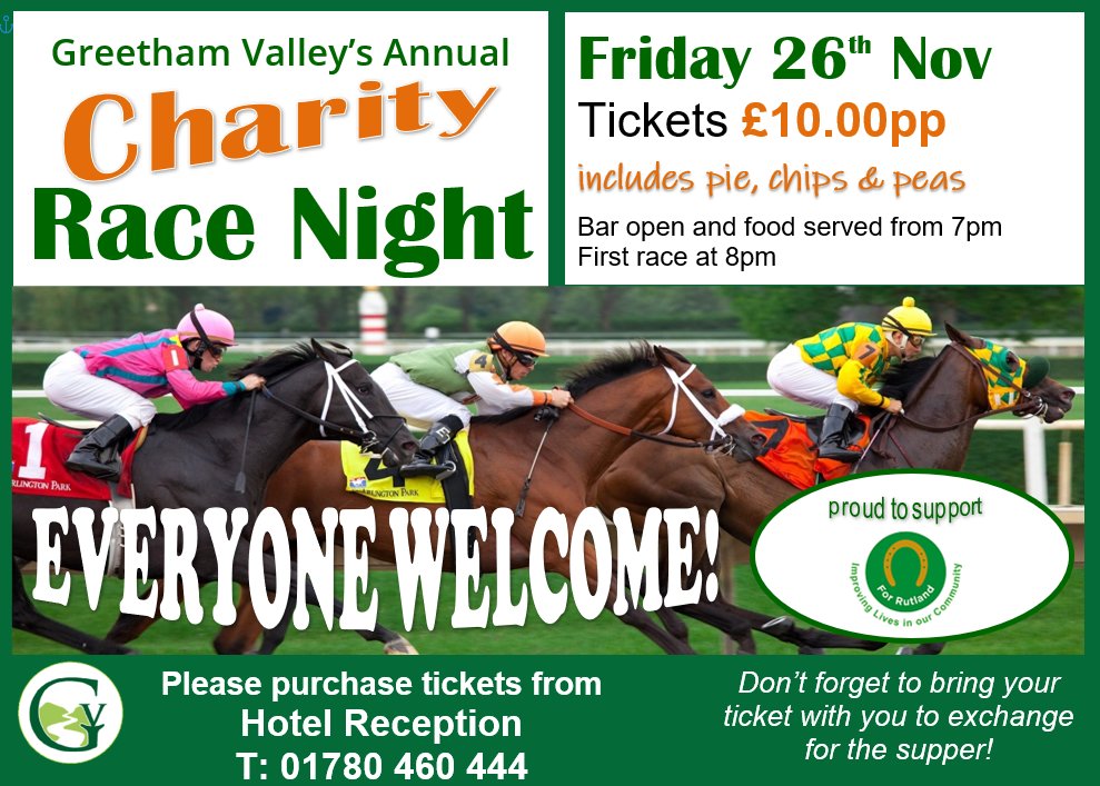 Greetham Valley (@greethamvalley) on Twitter photo Join us on Friday 26th November for our popular Charity Race Night - everyone welcome! We will once again be raising money for our Captains' chosen charity <a href="/ForRutland/">For Rutland</a>. For more information: greethamvalley.co.uk/events/race-ni… Join us on Friday 26th November for our popular Charity Race Night - everyone welcome! We will once again be raising money for our Captains' chosen charity <a href="/ForRutland/">For Rutland</a>. For more information: greethamvalley.co.uk/events/race-ni…