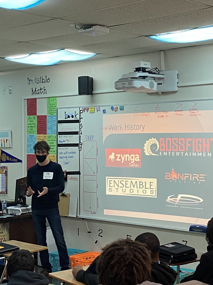 HelperStewart's tweet image. Kicking off the ⁦@WestwoodJH_RISD⁩ Ed Talks are Michael Capps discussing video game development and Eric Winton (getting introduced by his student host) discussing the importance of the US Space Force #wwjhedtalks