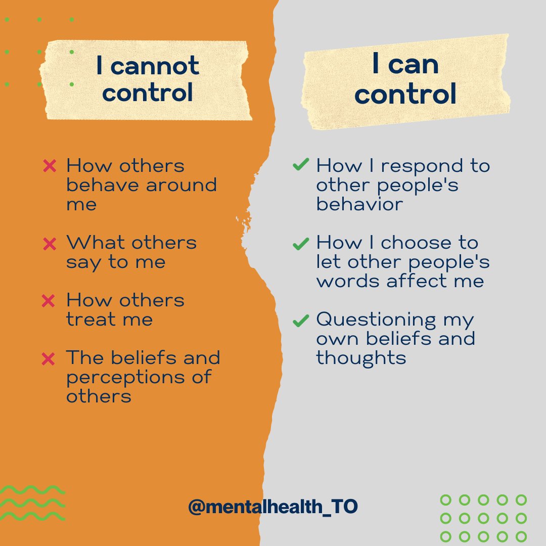 When we focus on what we can control, our thoughts empower us, then trigger positive emotions. What are some things you can control in your life? Let us know below 👇

#MentalHealthTO offers free Mental Health Counselling for children, youth &amp; families in #Toronto: 1-866-585-MHTO