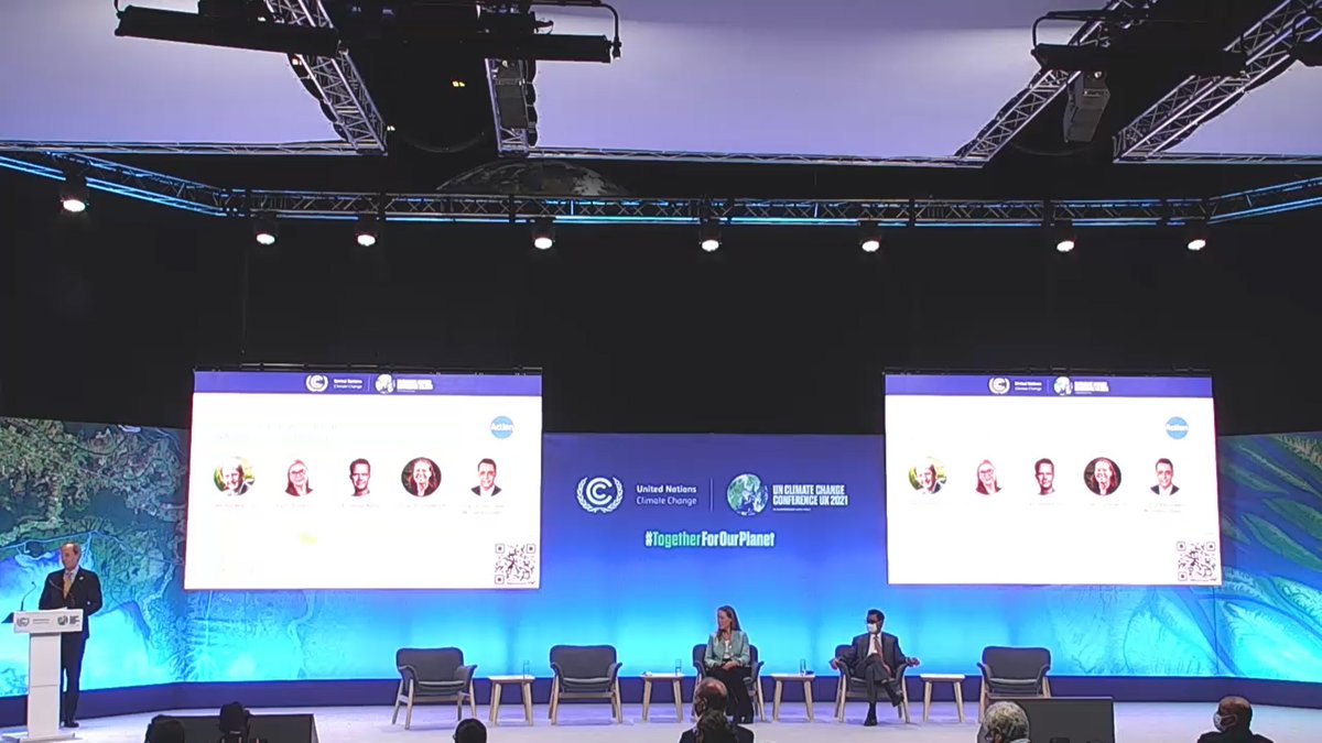 IRENA's tweet photo. #COP26 Energy Action event looks at bold, creative & real-world plans on #greenhydrogen to decarbonise end-use and accelerate breakthroughs.
W/ @KadriSimson, @JeppeKofod @DanishMFA, Abdessalam Mohamed Saled @PetroEnerMines #Mauretania & @JulieShuttlewth, CEO @FortescueFuture. https://t.co/0AkuMY3cZr