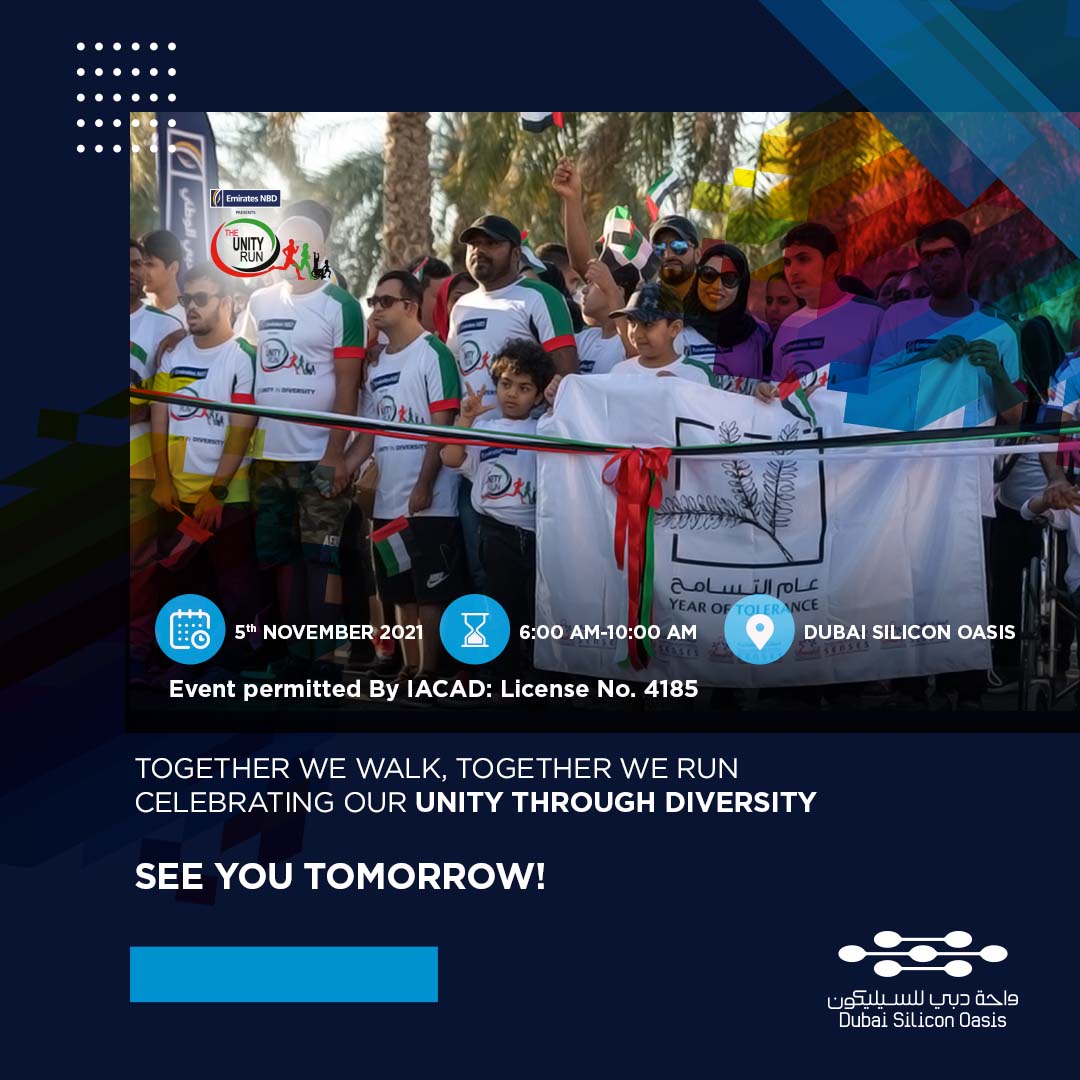 DSiliconOasis's tweet photo. Are you ready for tomorrow's Unity Run?
Will you be joining us?
هل أنتم مستعدون للمشاركة في سباق الوحدة للجري غداً؟
هل ستقوموا بالانضمام إلينا؟
#DSO #dubaisiliconoasis #smartdubai #dubai #uae #inclusion #unityindiversity #theunityrun
#واحة_دبي_للسيليكون #المدينة_الذكية #دبي https://t.co/EqplCbEIzm