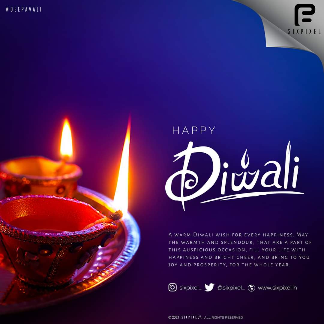 sixpixel_'s tweet photo. #Sixpixel® | #happydiwali2021 #Diwali2021

A warm Diwali wish for every happiness. May the warmth and splendor, that are a part of this auspicious occasion, fill your life with happiness and bright cheer, and bring to you joy and prosperity, for the whole year. #sixpixel https://t.co/duPWB9g5Uw