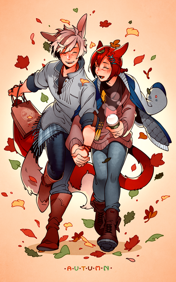 endymade's tweet photo. The air's turned chilly, but you, by my side, remain ever warm.  🍁🍃 #WoLExarch #wolgraha 

(In case you're wondering, modern!AU's doing great!) https://t.co/CYDrn9QXpY
