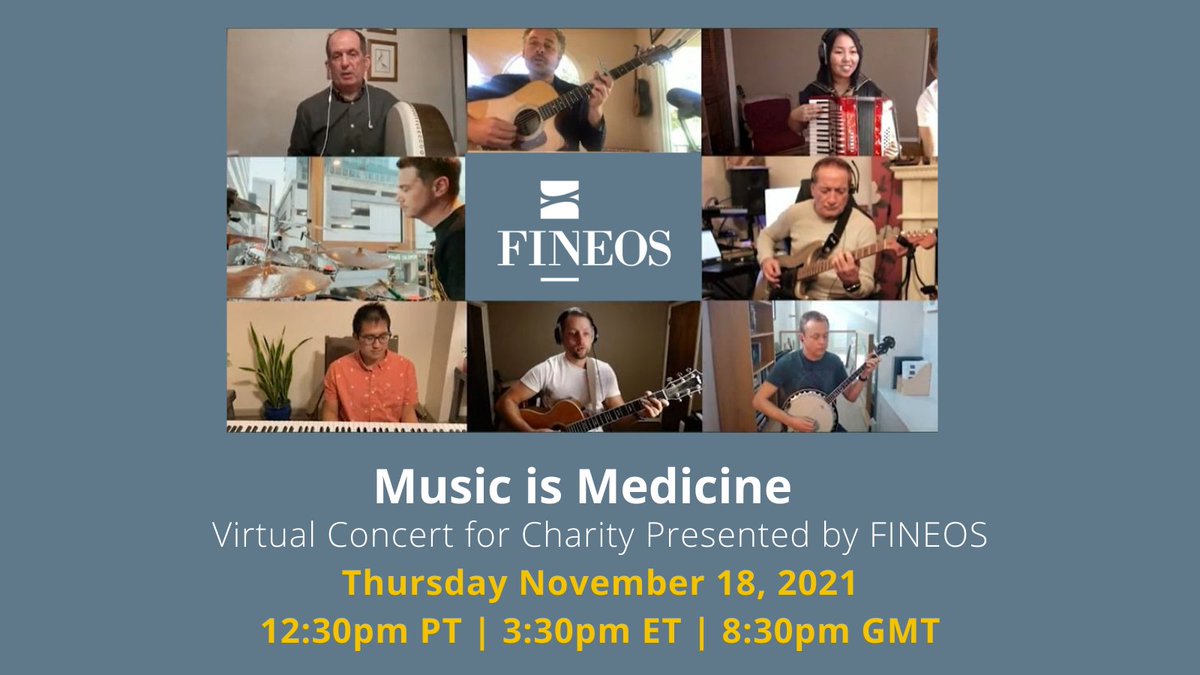 FINEOS's tweet photo. You're invited to join the FINEOS Virtual Concert for Charity "Music is Medicine", as we support @NAMICommunicate. Enjoy 60 minutes of live music from FINEOS employees, partners, family and friends.
https://t.co/Va2Twf2QZ6 #employeebenefits #charityconcert https://t.co/iV5hMqlKjX