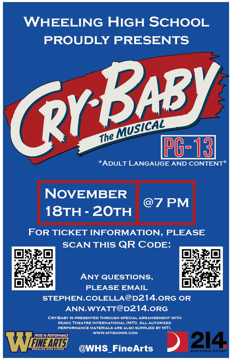 After TWO YEARS....WE ARE BACK on OUR stage! Tickets are on sale NOW!
This show is SO FUN and the MUSIC is ROCKIN'
Please consider joining us
tickets.d214.org/show/86
#PrideinPerformance
#StateRun
@jercook73 <a href="/WHSactivities/">Wheeling Wildcats Athletics and Activities</a> <a href="/d214finearts/">d214finearts</a> <a href="/District214/">District 214</a> <a href="/timotheus78/">Tim Piatek</a> <a href="/MrReinhart_Tech/">Mr. Kyle Reinhart</a>