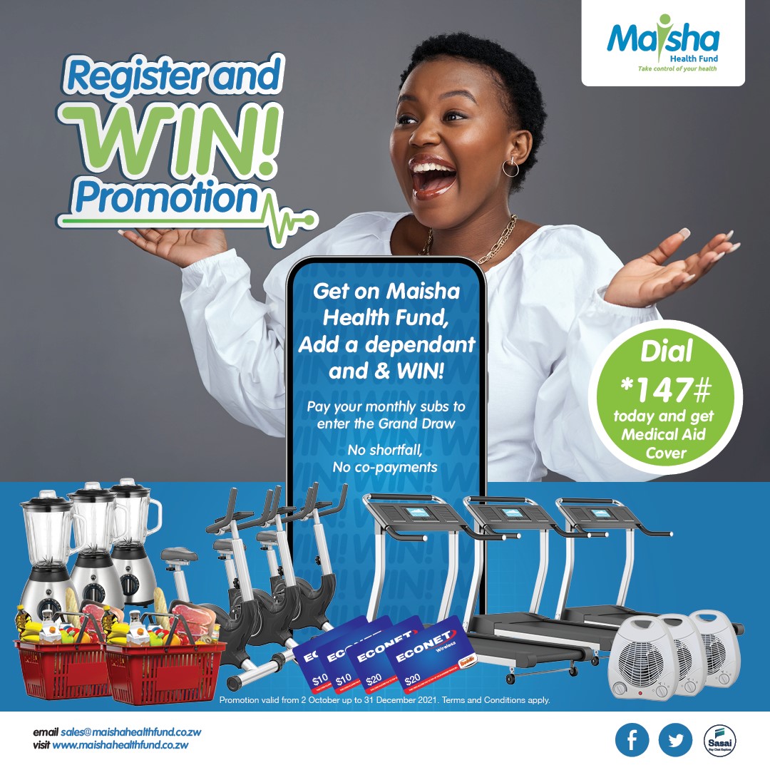 263Chat's tweet photo. Introducing @MaishaHealthFnd Register and Win Promotion.
Register for medical aid cover or Add a dependant and stand a chance to win. Dial *147# today.
#RegisterAndWin
#NoShortfallsNoCopayments https://t.co/DUuK2gUb7y