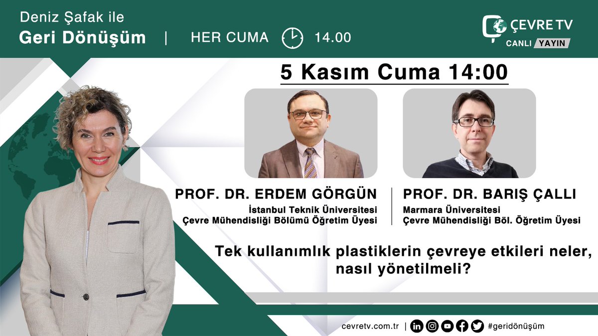 Çevre TV (@cevretvcomtr) on Twitter photo 📌Tek kullanımlık,geri dönüşümü mümkün olmayan plastik atıkların yönetimi için neler yapılmalı?
<a href="/cevretvcomtr/">Çevre TV</a>'nin #TekKullanımlıkPlastikler temalı programının yarın ilk bölüm canlı yayın konukları,
<a href="/itu1773/">İTÜ - İstanbul Teknik Üniversitesi</a> Öğr.Üyesi Prof.Dr. <a href="/egorgun/">Erdem Görgün</a> <a href="/marmara1883/">Marmara Üniversitesi</a> Öğr. Üyesi Prof.Dr.<a href="/bariscalli/">BARIŞ ÇALLI</a> 📌Tek kullanımlık,geri dönüşümü mümkün olmayan plastik atıkların yönetimi için neler yapılmalı?
<a href="/cevretvcomtr/">Çevre TV</a>'nin #TekKullanımlıkPlastikler temalı programının yarın ilk bölüm canlı yayın konukları,
<a href="/itu1773/">İTÜ - İstanbul Teknik Üniversitesi</a> Öğr.Üyesi Prof.Dr. <a href="/egorgun/">Erdem Görgün</a> <a href="/marmara1883/">Marmara Üniversitesi</a> Öğr. Üyesi Prof.Dr.<a href="/bariscalli/">BARIŞ ÇALLI</a>