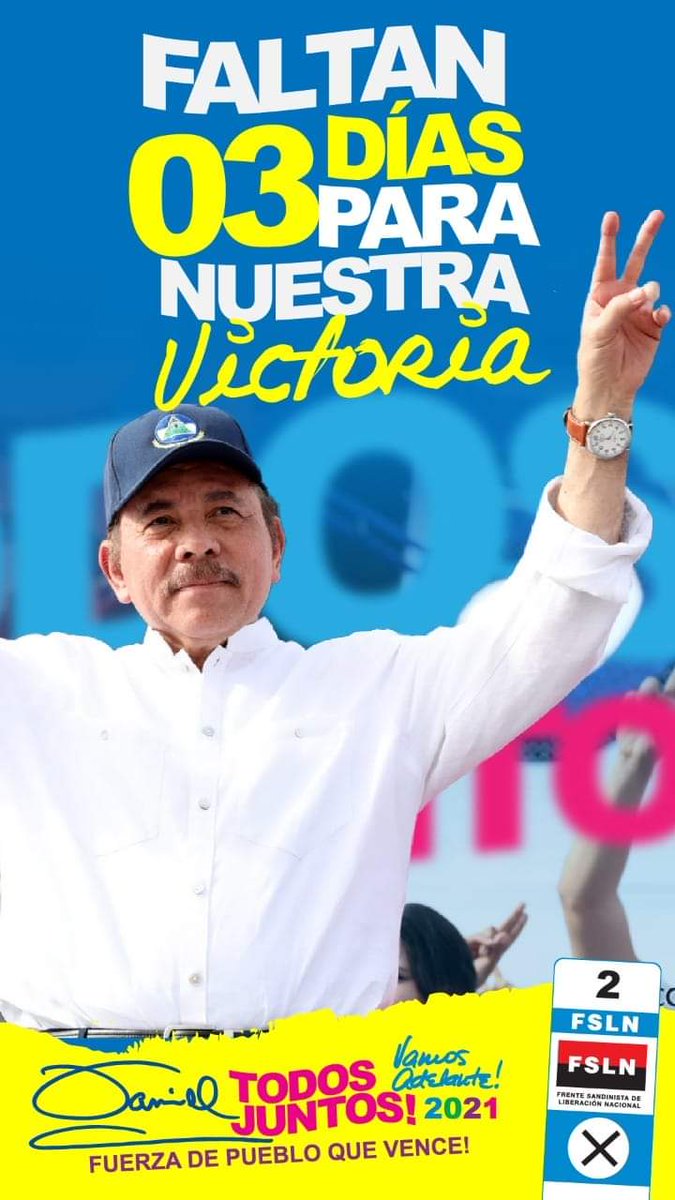 #Nicaragua 🇳🇮 Estamos a tan solo 3 días de la gran Victoria 🥳 del pueblo nicaragüense 📣 por más amor ❤, trabajo y paz 🕊.

#TodosJuntosVamosAdelante