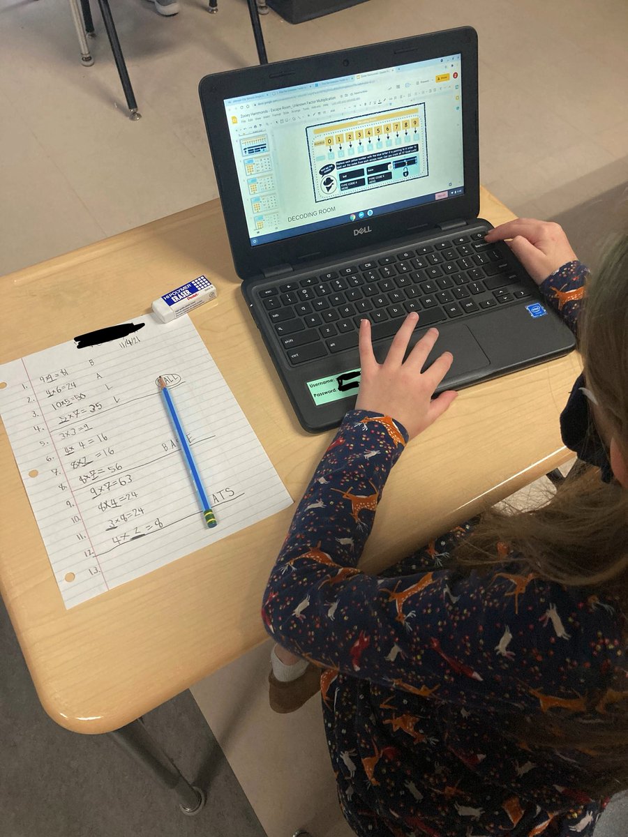 Practicing unknown factors and products today with an online escape room! Thanks Google and <a href="/jcityTNschools/">JohnsonCitySchools</a> for the tech. @Fairmont_JCS