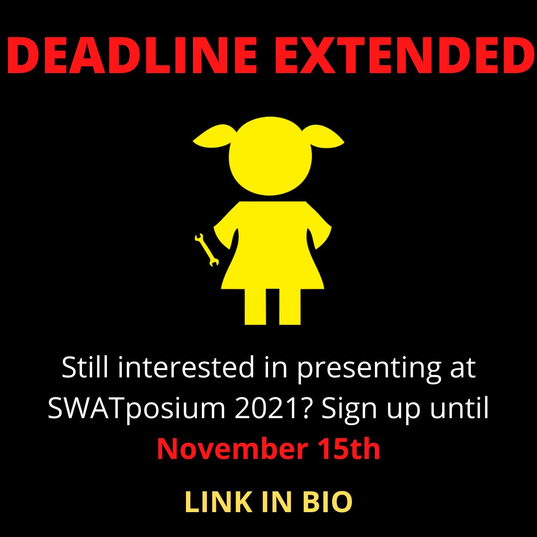 Sign-ups for presenting at SWATposium 2021 have been extended to November 15th! docs.google.com/forms/d/e/1FAI…