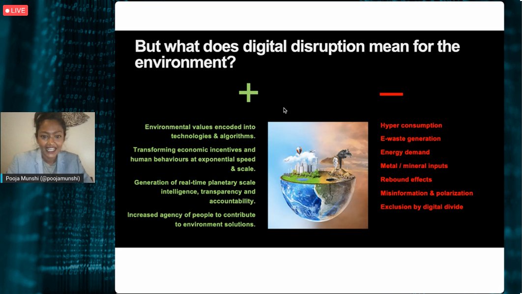 Loving this presentation at <a href="/FWD50/">fwd50</a> on Environmental Sustainability in a Digital World.

"But what does digital disruption mean for the environment?" - @poojamunshi #FWD50 #COP26