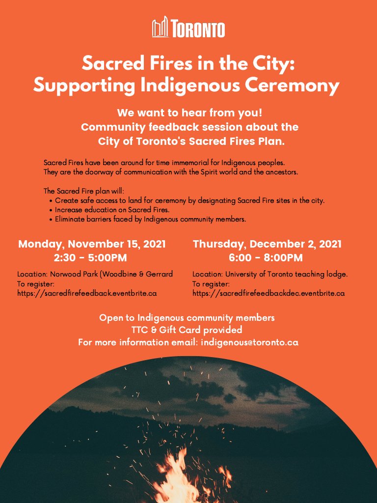 NWRCT's tweet photo. Sacred Fires in the City: Supporting Indigenous Ceremony - Feedback sessions open to Indigenous community members. TTC & Gift Card provided. #indigenoustoronto #indigenous #ceremony https://t.co/apyYsBwN8W