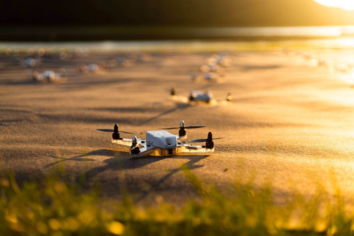 EDrotek's tweet photo. Golden hour on our IO Star, waiting for the sunset to take off &amp; light up the sky one more time ✨

#drotek #drotekevents #dronelightshow #drone #lightshow #madeinfrance https://t.co/ixEpfU4z7e