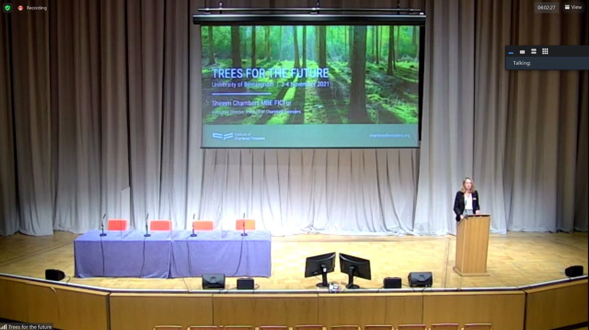 TheICF's tweet image. Our Executive Director, Shireen Chambers MBE FICFor, is speaking just now at the @BIFoRUoB @AABiologists #TreesForTheFuture conference in Birmingham.

Shireen is speaking about the research forest managers need today to be able to create and manage the forests of the future.