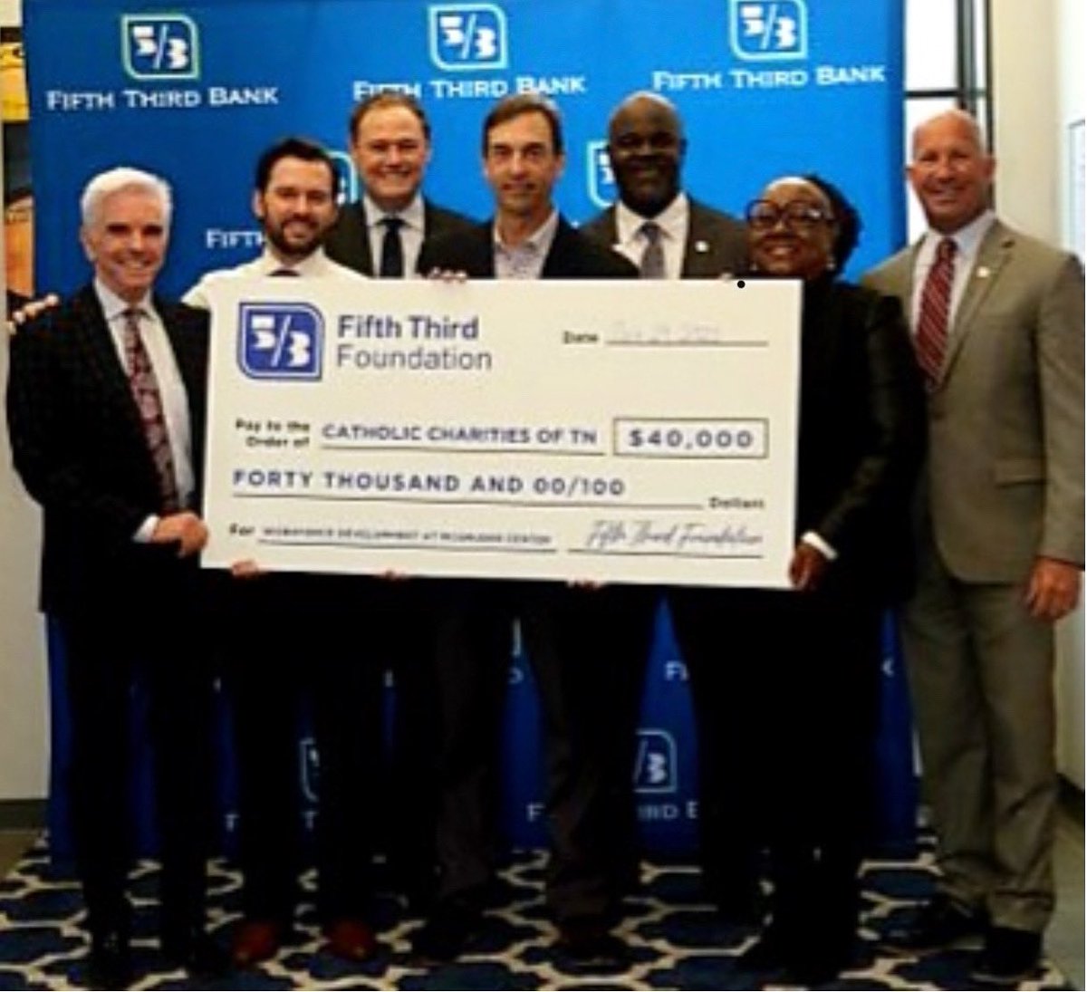 CCTenn's tweet photo. Congratulations to our friends @FifthThirdbank on the ribbon cutting for their new West Meade location. Thank you for making #CatholicCharities a part of your special day and for your support of our workforce development efforts. Thank you! https://t.co/AeggbIURCE