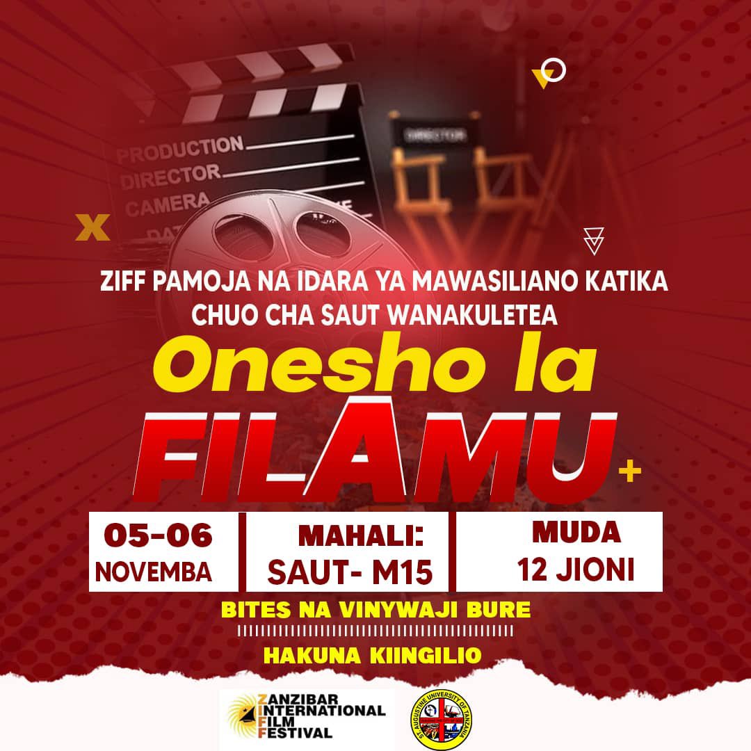 ZIFF | in Tanzania, Mainland!🇹🇿 
Next stop 📍 : Mwanza! 
Dates : 5th - 6th November, 2021 

For the first time ZIFF, in Collaboration with Department of Communication at SAUT University , is bringing you film screenings 

Karibuni nyote and tell a friend! FREE OF CHARGE! 

#ziff